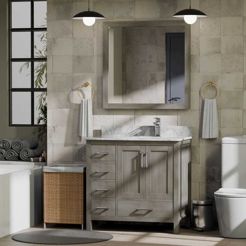 Jacques 36 in. W x 22 in. D Bath Vanity Cabinet in Distressed Grey with Mirror-Right Version price history on PriceWatchPro