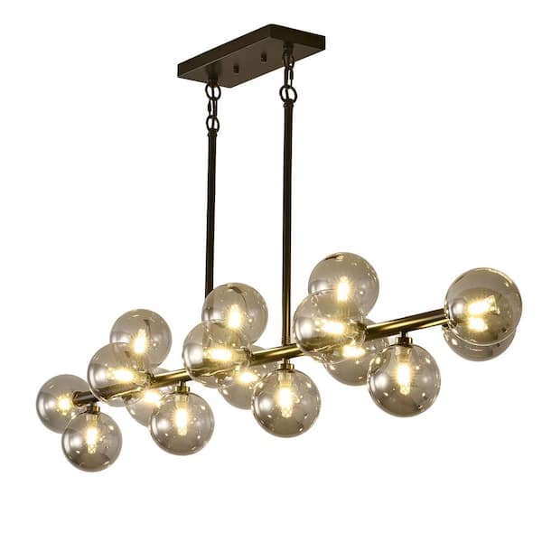 BAOURE 16-Lights Gray Mid Century Modern Chandelier Over Table, Globe Sputnik Pendant Light Fixture for Dining Room Kitchen
