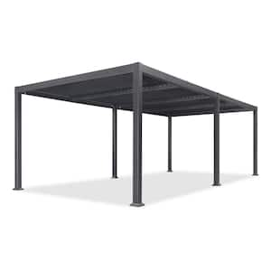 11.4 ft. x 23.3 ft. Gray Aluminum Patio Louvered Pergola Hardtop Gazebo with Adjustable Sunshade Roof for Porch Deck