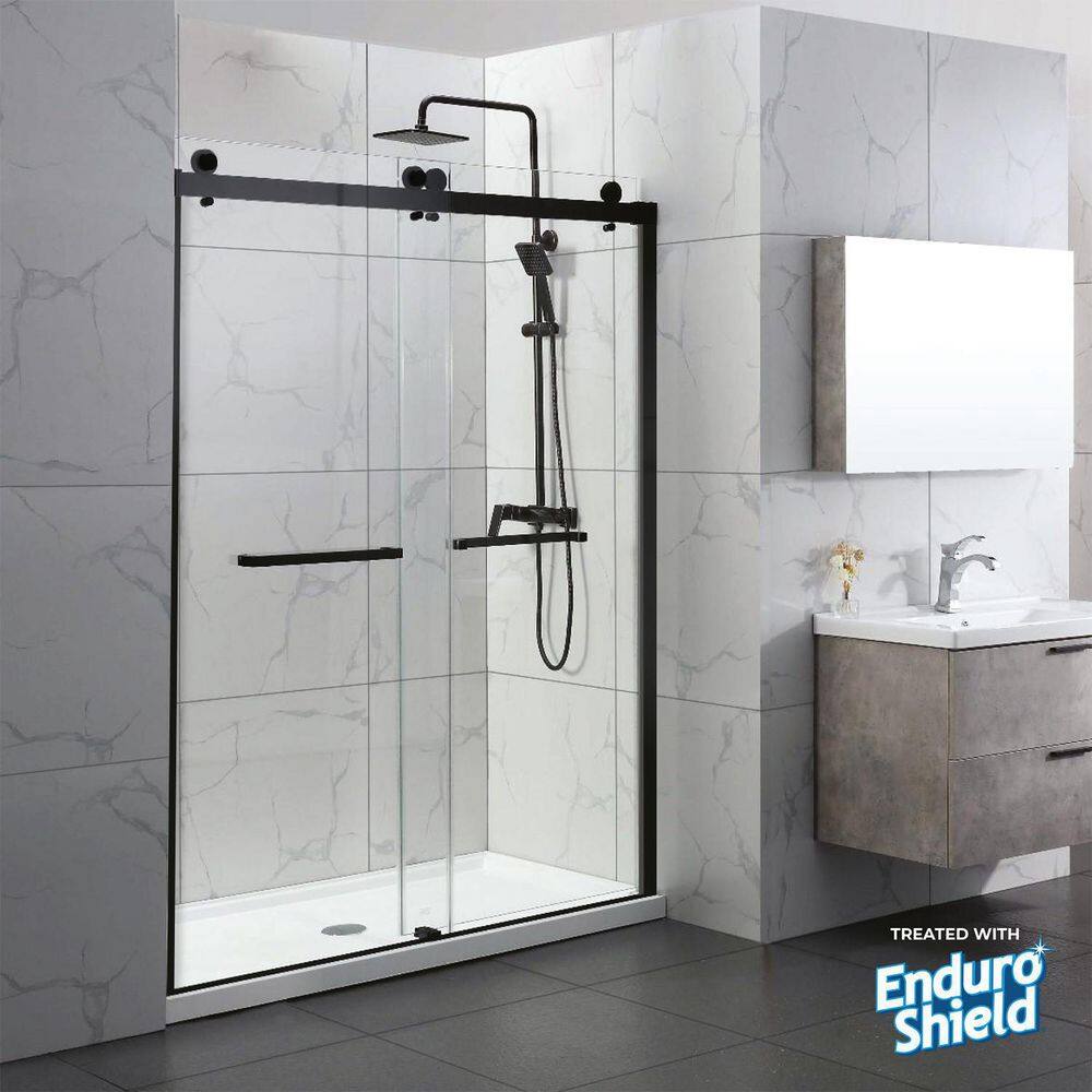 Portofino Matte Black Frameless Double Sliding Shower Door 48" x 79"