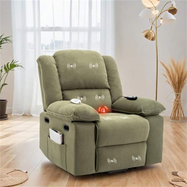 Green Corduroy Power Lift Recliner Chair with Massage and Heating, Recliner with Infinite Position and Side Pocket