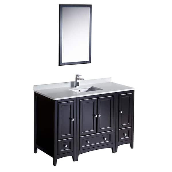 Oxford 48 in. Vanity in Espresso with Ceramic Vanity Top in White with White Basin and Mirror (Faucet Not Included)