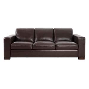 85.8 in. Square Arm Leather Rectangle Sofa in. Espresso