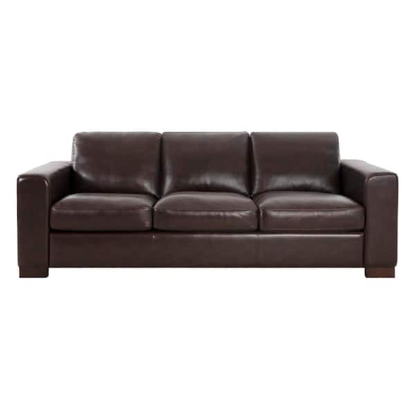 MAYKOOSH 85.8 in. Square Arm Leather Rectangle Sofa in. Espresso