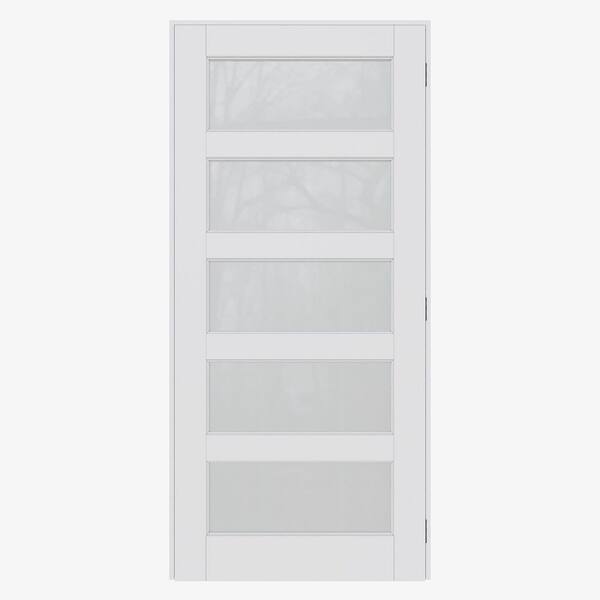 ARK DESIGN 36 in. x 80 in. 5-Lite Frosted Glass Left White Solid Core Glass Single Prehung Interior Door with Quick Assemble Jamb