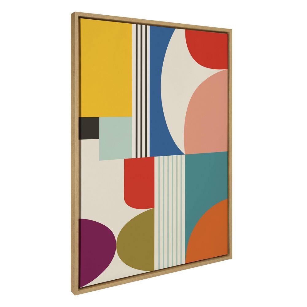 Colorful Abstract Mid Century Modern Canvas Wall Art, 28x38 Natural Frame