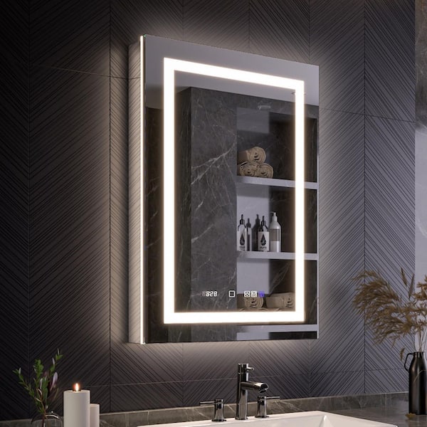Moray 24 in. W x 36 in. H Rectangular Aluminum Recessed or Surface Mount Medicine Cabinet with Mirror and Front&Backlit