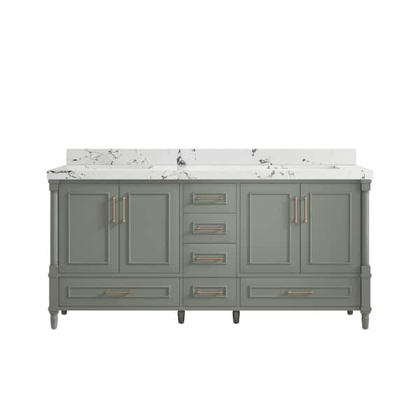 Willow Collections Hudson 72 in. W x 22 in. D x 36 in. H Double Sink Bath Vanity in Evergreen with 2 in. Viola Night Quartz Top
