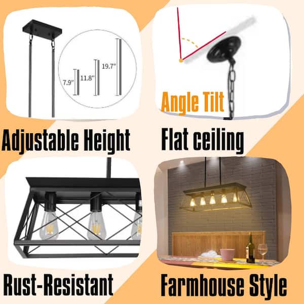 5-Light Farmhouse Chandeliers Pendant for Dining Room in Black, Metal Rustic Island Light Fixture