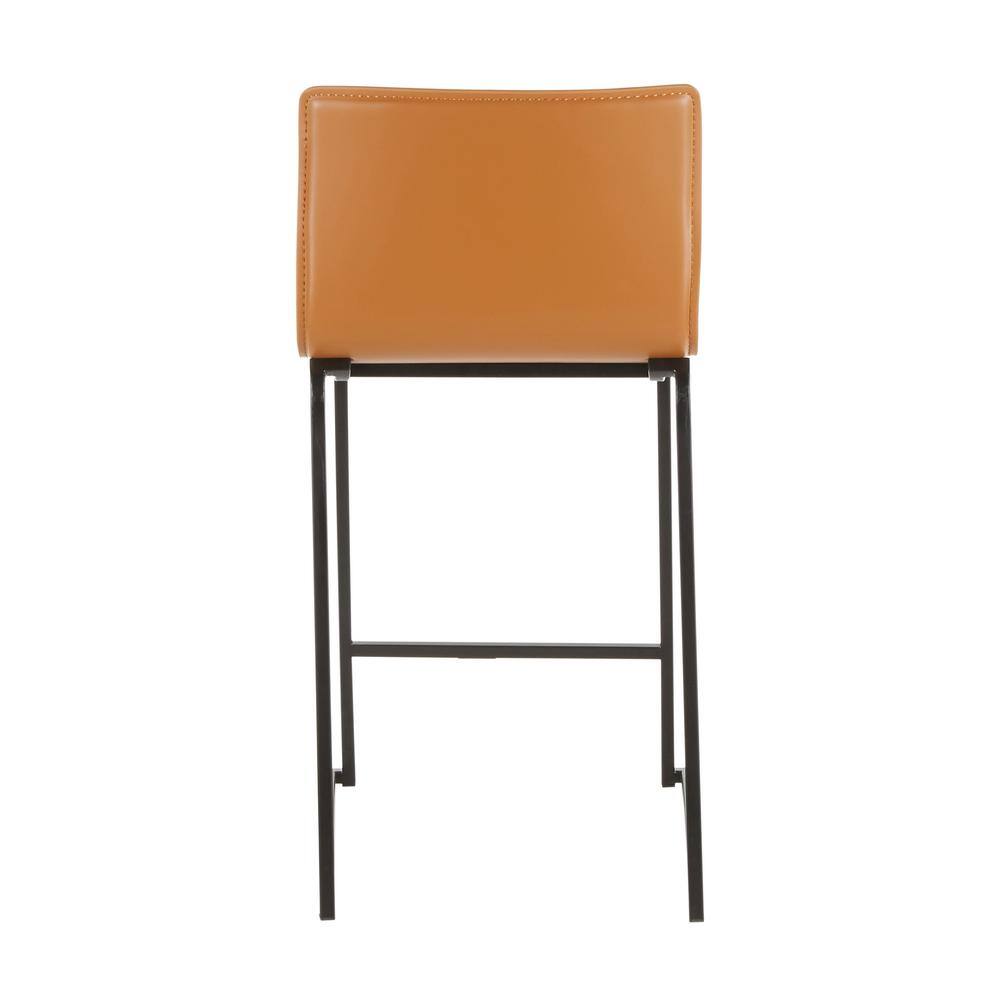 Mara 26" Black Metal and Camel Faux Leather Counter Stools, Set of 2