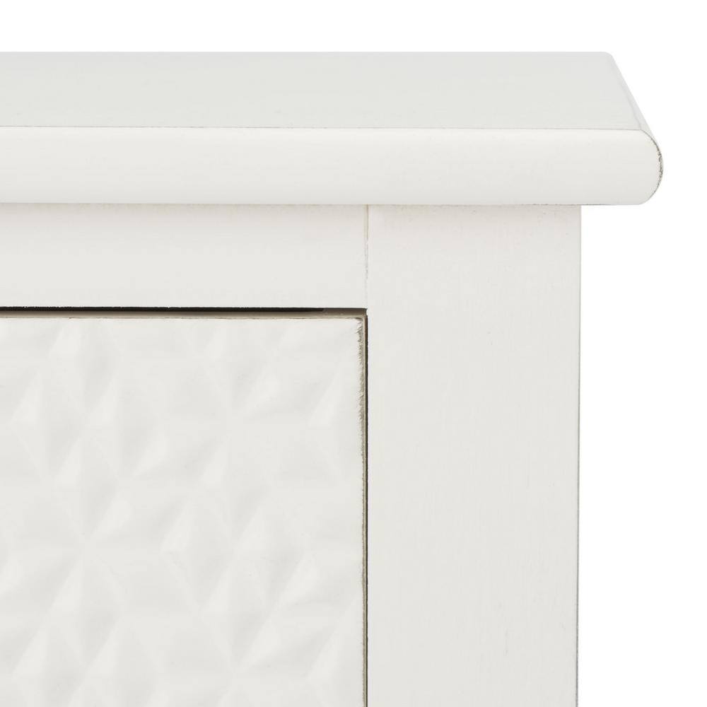 Halton Distressed White Wood Accent Table with Textured Drawer