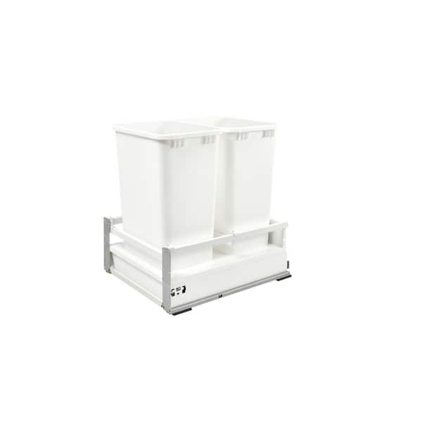 Rev-A-Shelf 23 in. H x 18.5 in. W x 22.59 in. D Double White Pull-Out Wood Bottom Mount Container with Servo-Drive for Opening