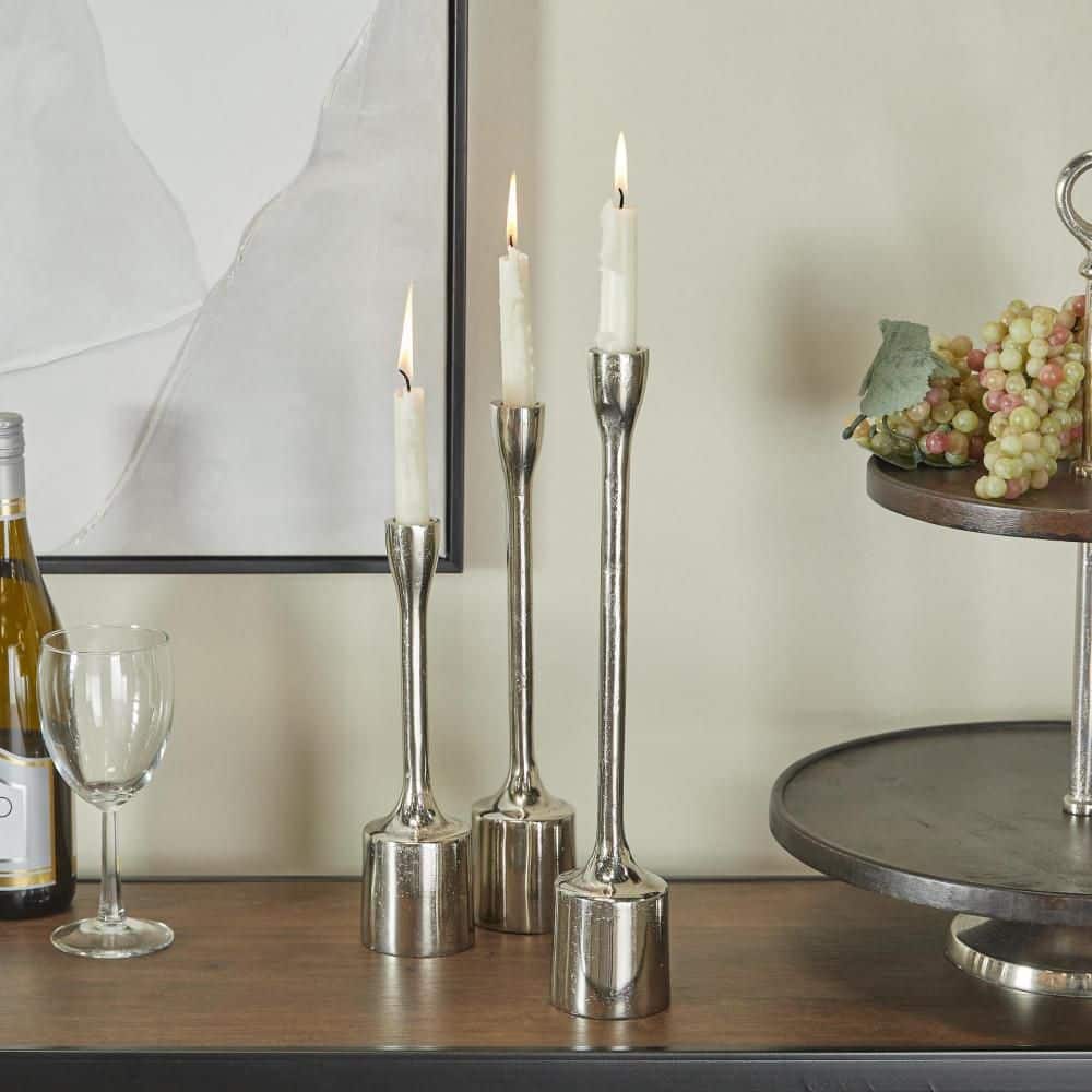 Silver Aluminum Tapered Candle Holder (Set of 3)