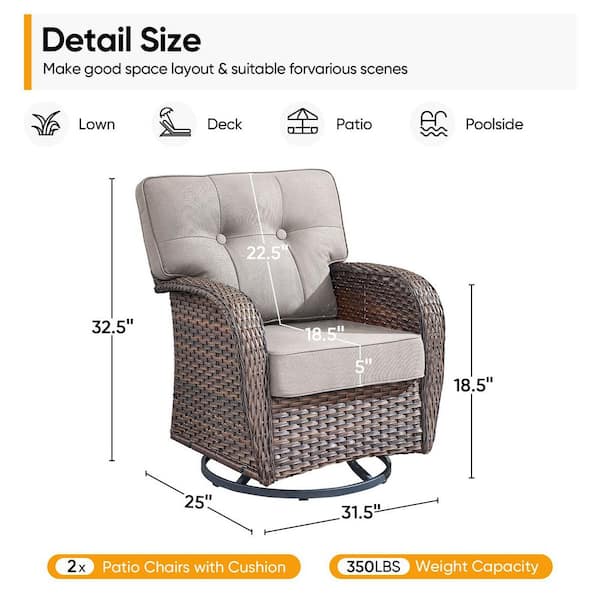 T-Frame Brown Wicker Outdoor Swivel Glider Chairs with Olefin Beige 5 in. Thick Cushions (2-Pack)