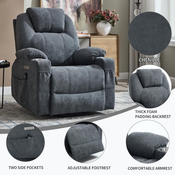 aisword Grey Chenille Power Lift Recliner Chair with
