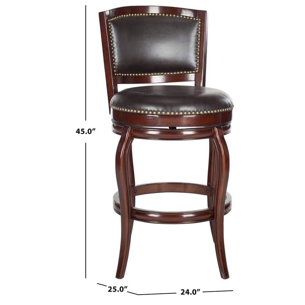 Transitional Sierra Brown Swivel Bar Stool with Bronze Nailhead Trim