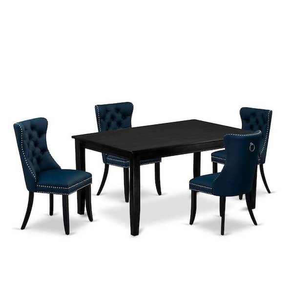 5-Piece Black Finish Solid Wood Top-Rectangular Upholstered Dining Room Set-Seats 4