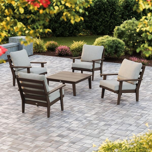 Grant Park 5-Piece Mahogany Plastic Conversation Set With Wheat Cushions