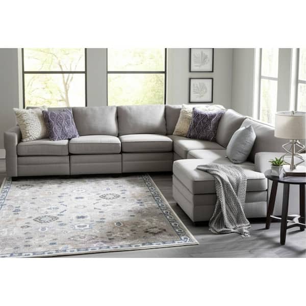 9 ft. x 12 ft. Gray Blue And Taupe Floral Distressed Area Rug