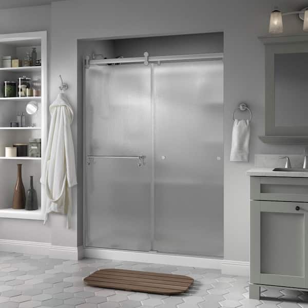 Delta Contemporary 60 in. x 71 in. Frameless Sliding Shower Door in Nickel with 1/4 in. (6mm) Rain Glass