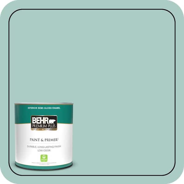 BEHR PREMIUM PLUS 1 qt. #M440-3 Baby Aqua Semi-Gloss Enamel Low Odor Interior Paint & Primer