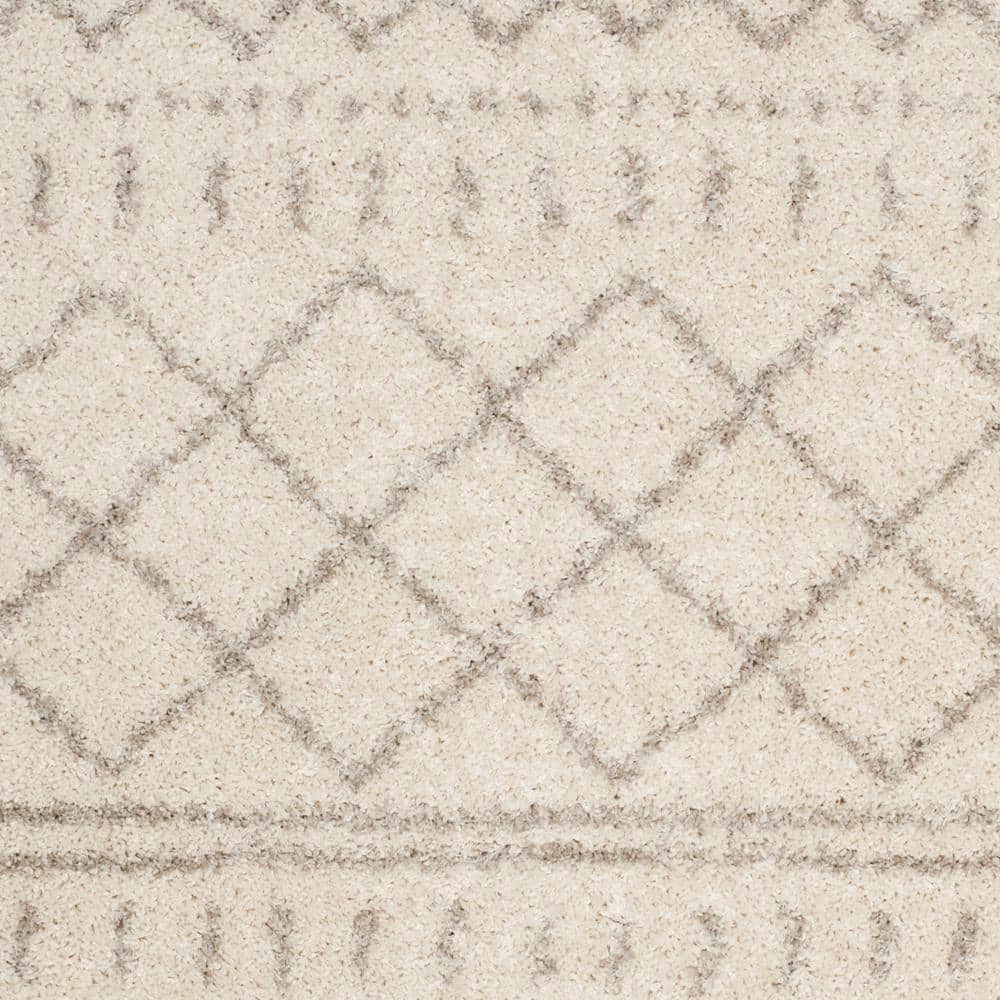 Ivory and Beige Square Shag Area Rug 6'7"