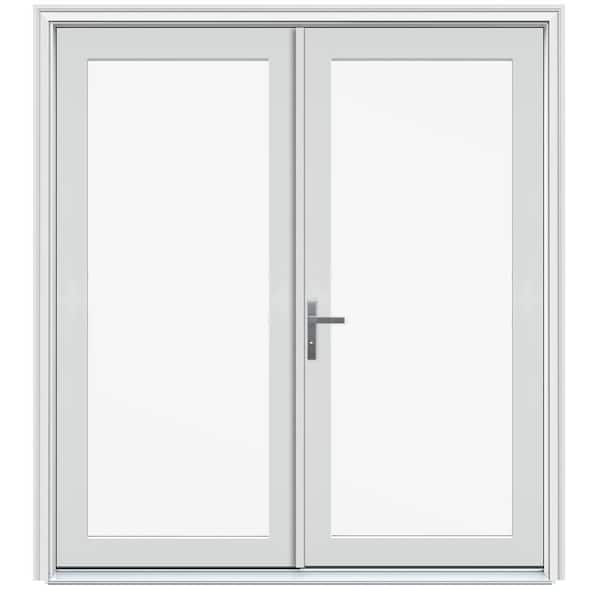 72 in. x 80 in. Left-Hand/Inswing Primed Fiberglass French Patio Door w/ Low-E Impact Glass and Nickel-Handle