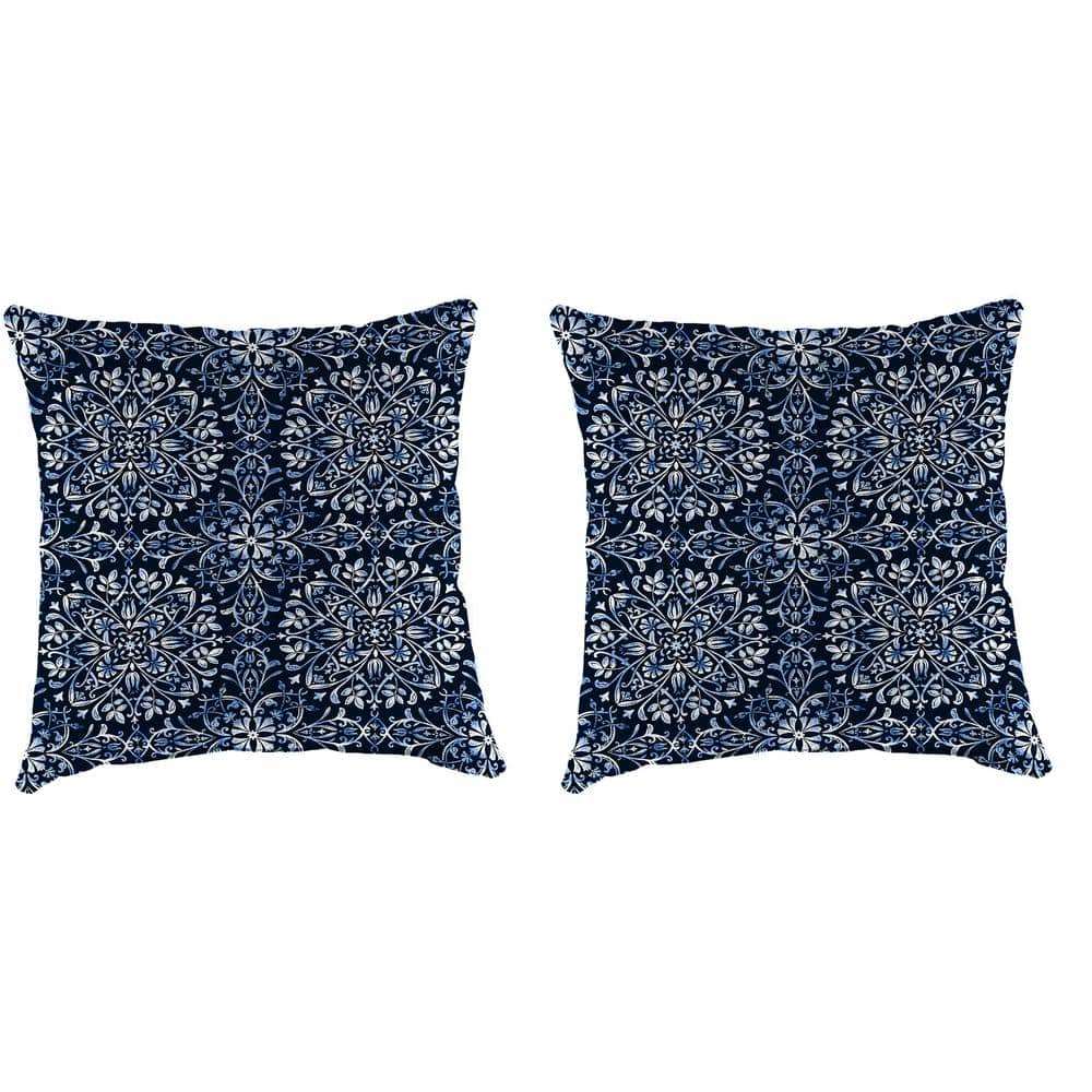 Dresden Midnight Navy Damask Square Outdoor Throw Pillow Set