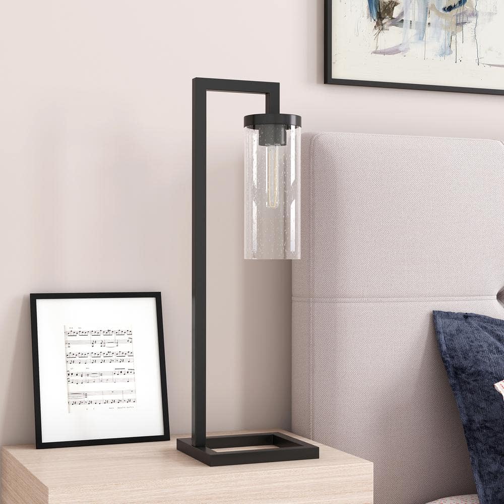 26'' Blackened Bronze Table Lamp with Seeded Glass Shade