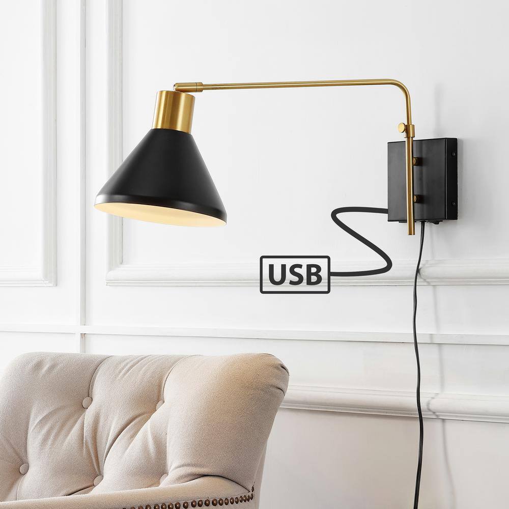 Max 20.5" Black and Brass Iron Swing Arm Wall Sconce