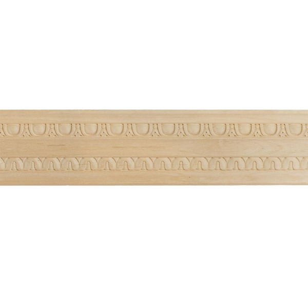 Ekena Millwork 2-1/4 in. x 94-1/2 in. x 3 in. Unfinished Wood Cherry Bedford Carved Crown Moulding