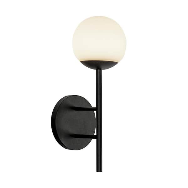 Claremont 13-in 1-Light 6-Watt Black/Opal Glass Integrated LED Exterior Wall Sconce