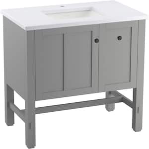 Tresham 36 in. W x 22 in. D x 35 in. H Single Sink Freestanding Bath Vanity in Mohair Grey with White Quartz Top