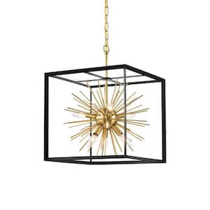 6-Light Antique Gold Sputnik Black Cage Chandelier