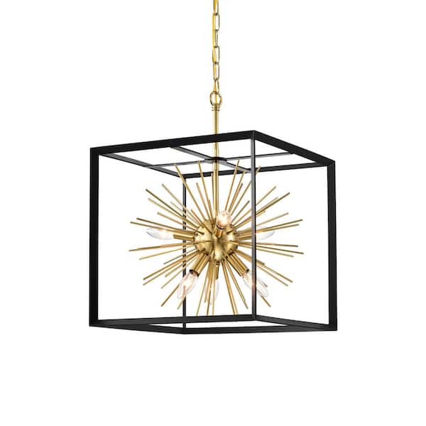 Edvivi 6-Light Antique Gold Sputnik Black Cage Chandelier