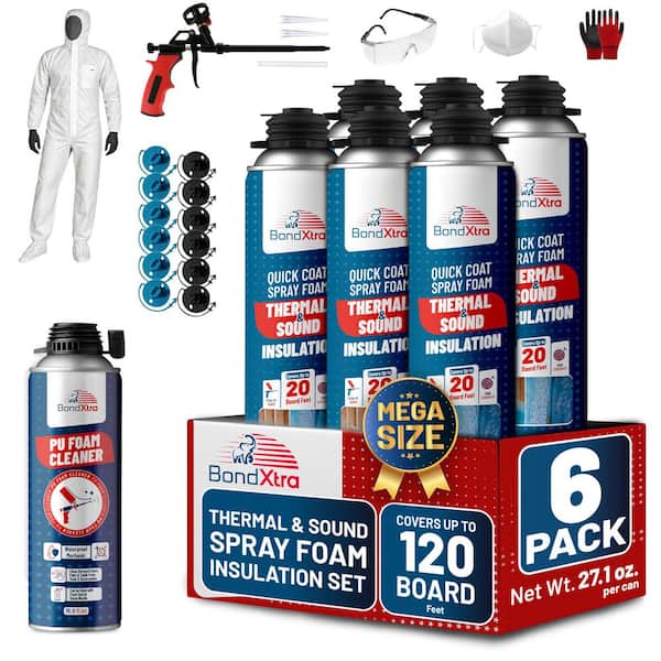 BX930S 6-Pack Insulation Spray Foam Sealant (32.8 oz. Each),Self-Expanding,Heat and Soundproofing Kit w/ Cleaner and Gun