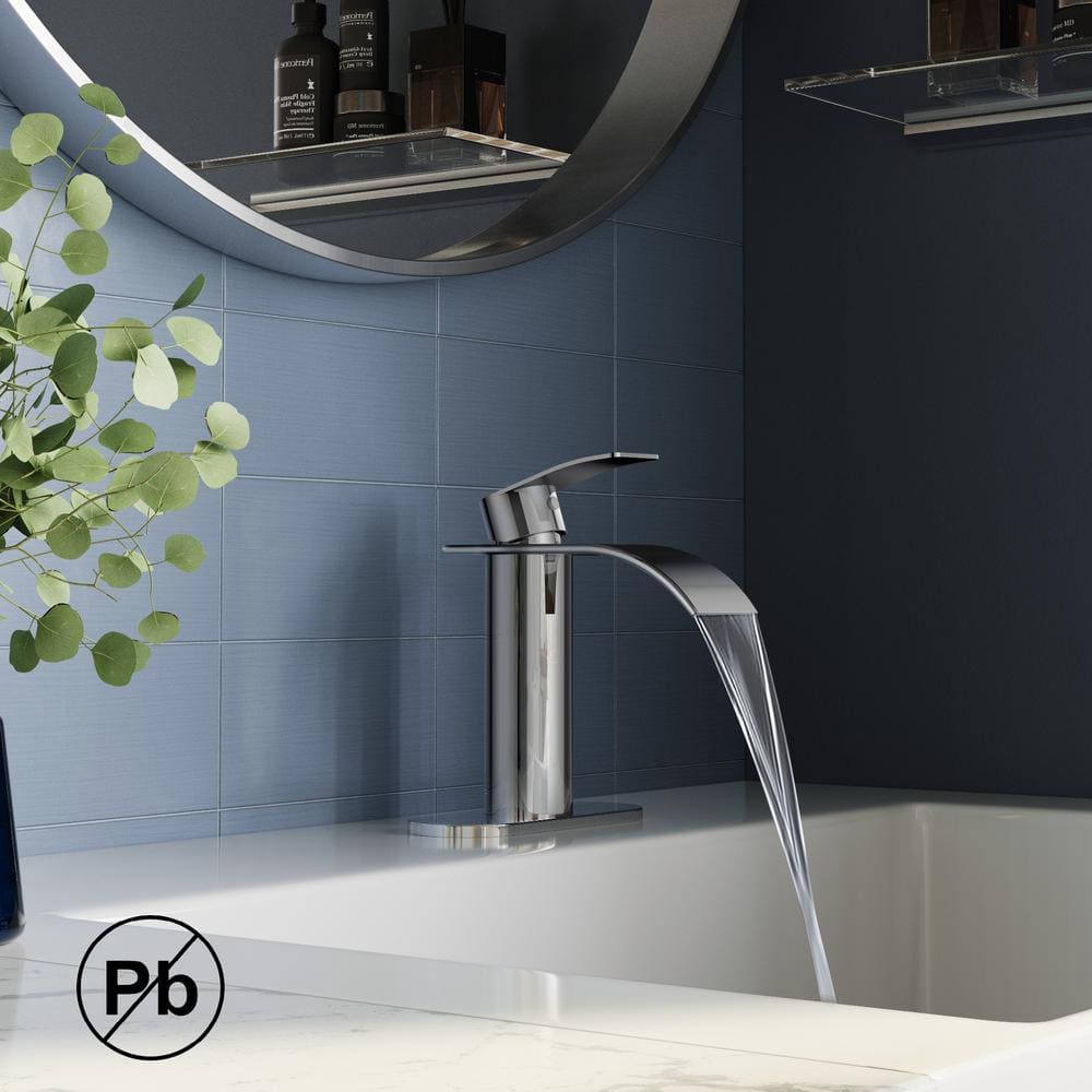 Chrome Single Handle Waterfall Bathroom Faucet with Pop-Up Drain