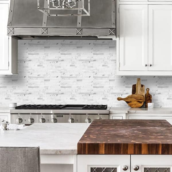 White Peel and Stick Backsplash Tile and Faux Marble Look with PVC Mixed Metal Stick for Kitchen