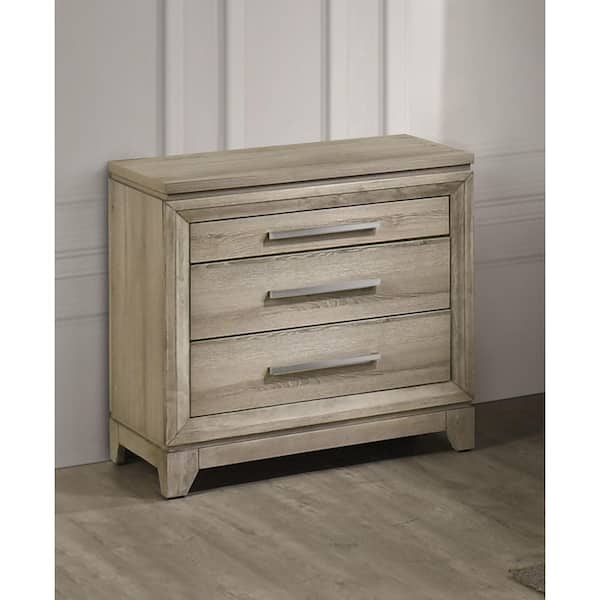 Malia Weathered Greige (Beige and Gray) Color 3 Drawer 17 in. W Nightstand