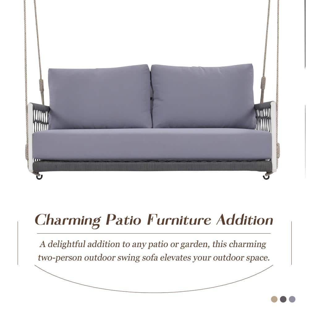 Light Grey Cushioned Steel Frame Outdoor Swing Sofa