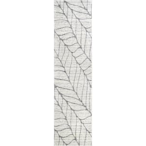 Leaves Light Gray 2 ft. 6 in. x 6 ft. Abstract Indoor Runner Rug