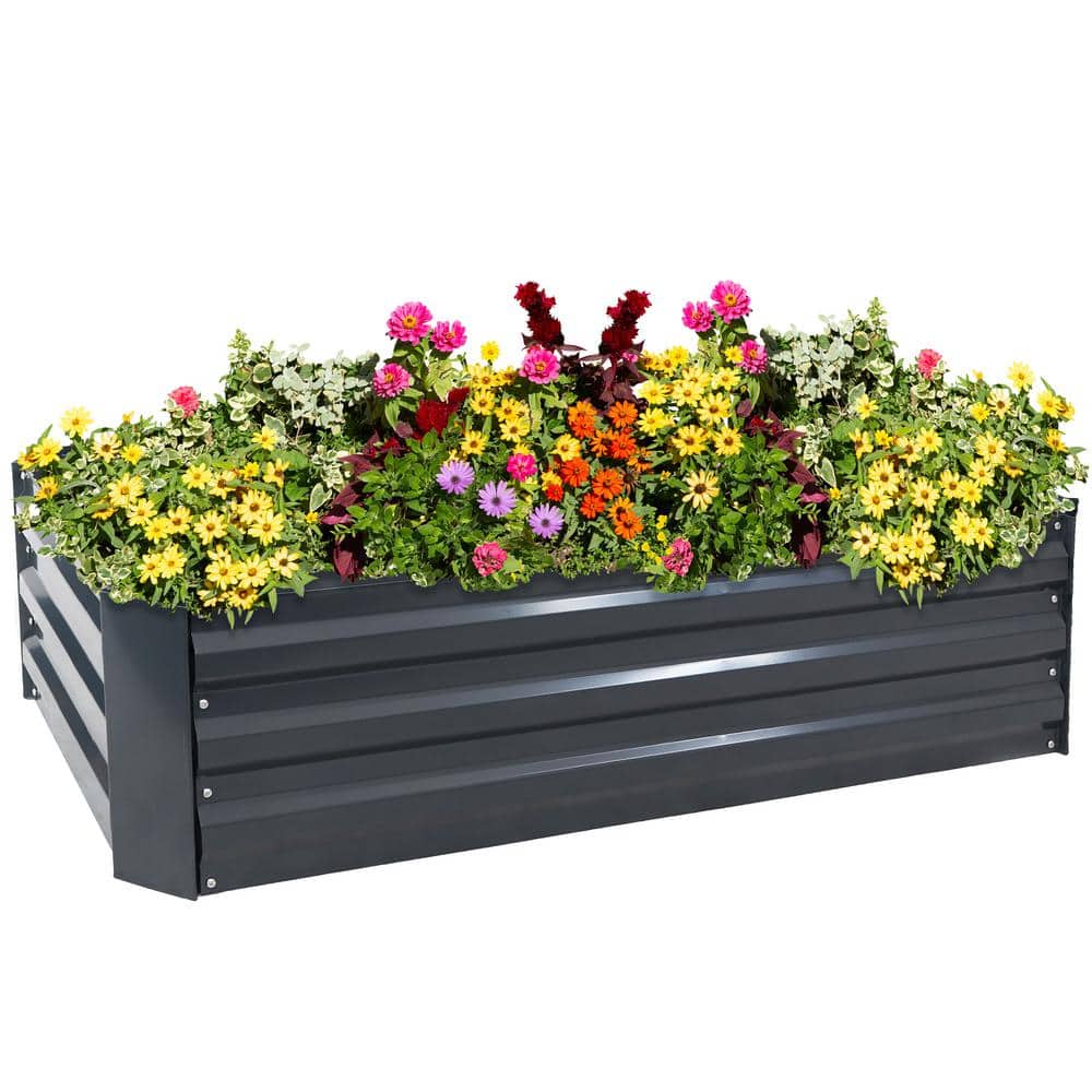 Dark Gray Galvanized Steel Raised Garden Beds for Plants and Vegetables