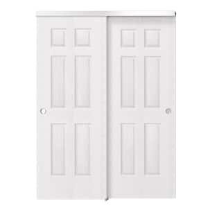 60 in. x 80 in. White Primed, Solid Core MDF, Double 6 Panel Bypass Sliding Door with Aluminum Hardware