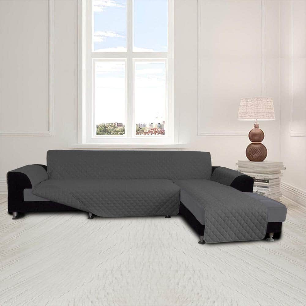 Dark Gray Large L-Shape Sofa Cover, Polyester Reversible Sofa Slipcover, Co