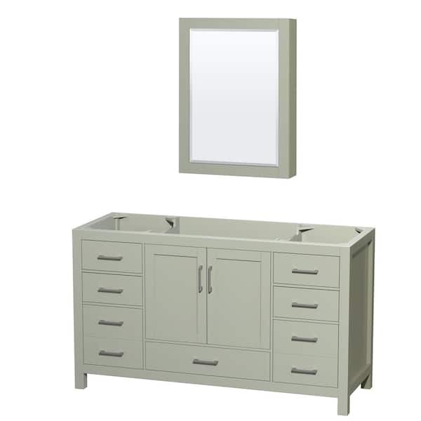 Wyndham Collection Sheffield 59 in. W x 21.5 in. D x 34.25 in. H Single Bath Vanity Cabinet without Top in Light Green with MC Mirror