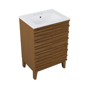 Cascade 24 in. W Brown Oak Bathroom Vanity with White, 3-Hole Ceramic Sink Top