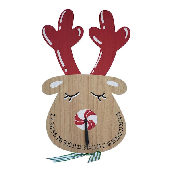 PARISLOFT 19.5 in. Wood Christmas Reindeer Shaped Wall Christmas Countdown Calendar