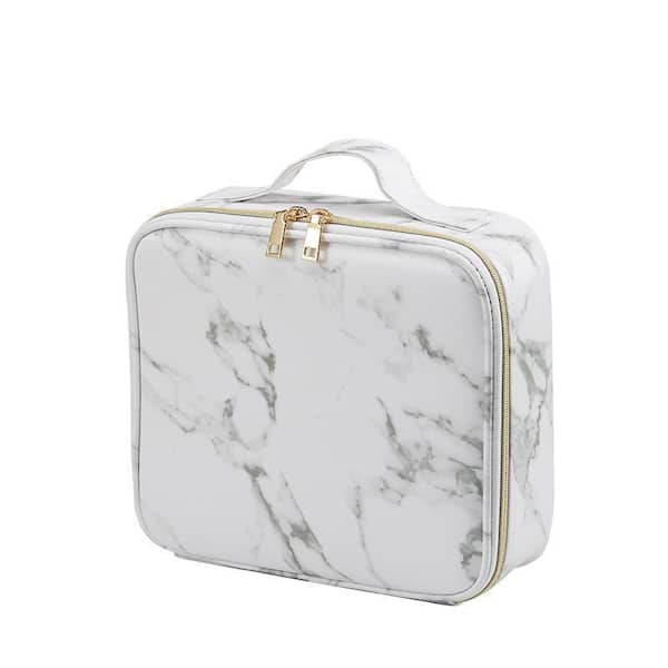 PU Leather Travel Makeup Cosmetic Case Bags Large Toiletry Bag Organizer, Marble
