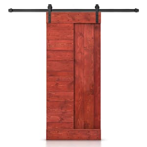 30 in. x 84 in. Cherry Red Stained DIY Knotty Pine Wood Interior Sliding Barn Door with Hardware Kit
