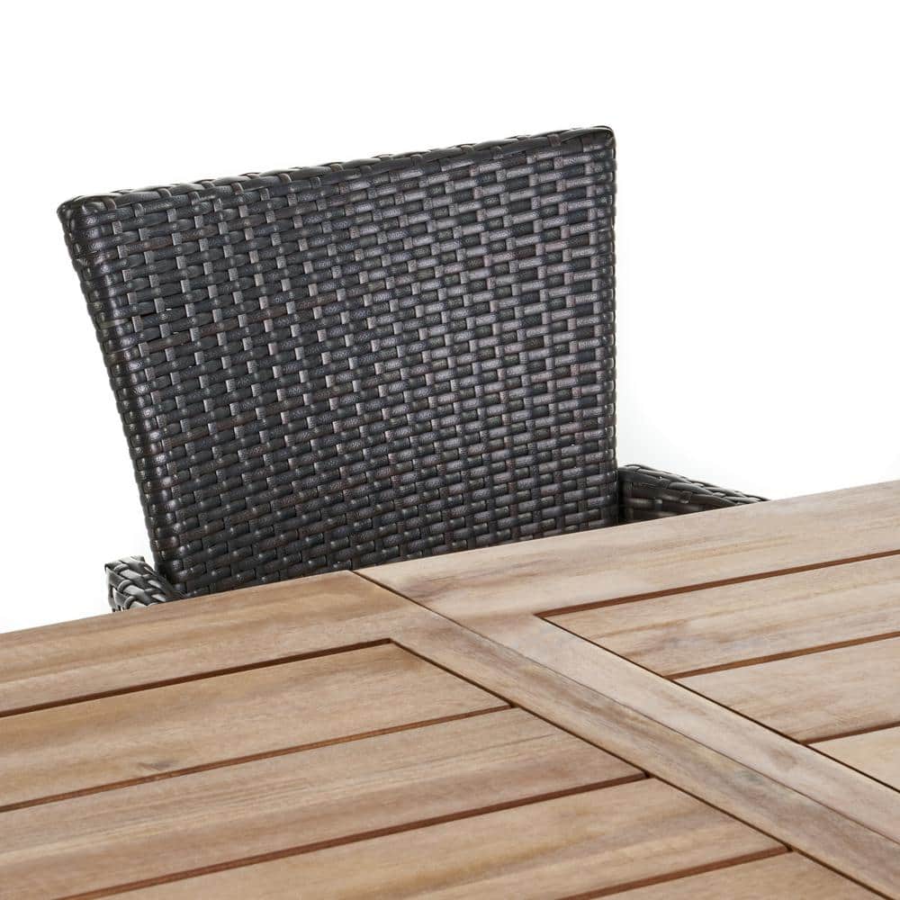 Olivia 6-Piece Teak and Multibrown Outdoor Dining Set with Beige Cushions